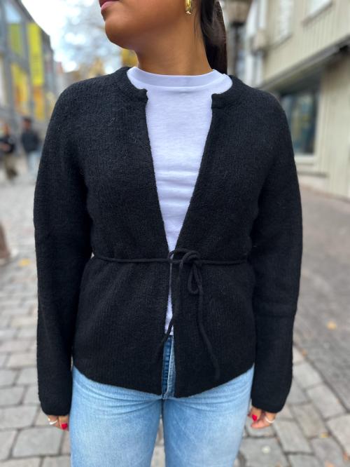 Sia Ras Knit Belt Cardigan - Black