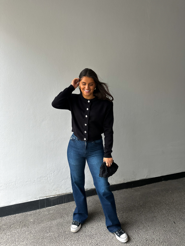 Firm Knit Cardigan - Black - Image 6