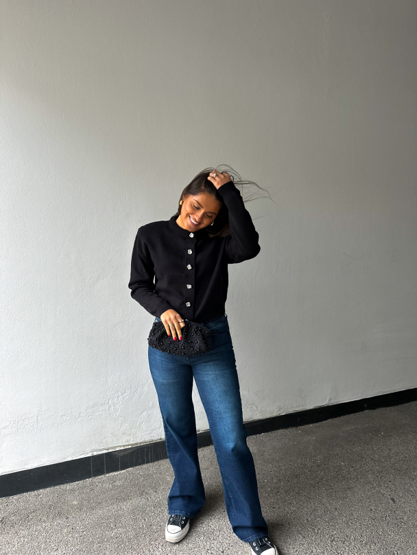 Firm Knit Cardigan - Black - Image 7
