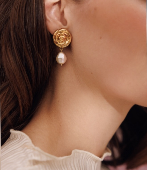 Rosita Pearl Earrings - Gold Pearl  - Image 2