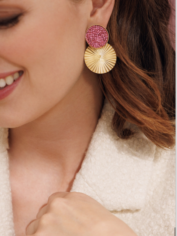Lizzy Earrings Gold - Cal Pink  - Image 2
