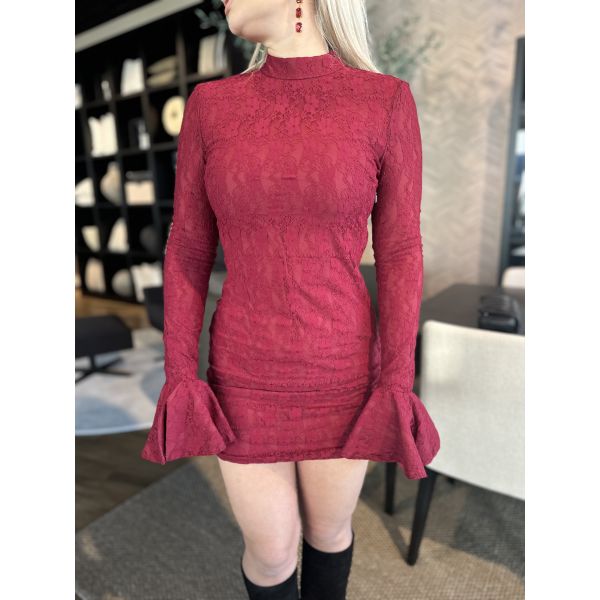 Lace Mini Dress - Ruby Wine