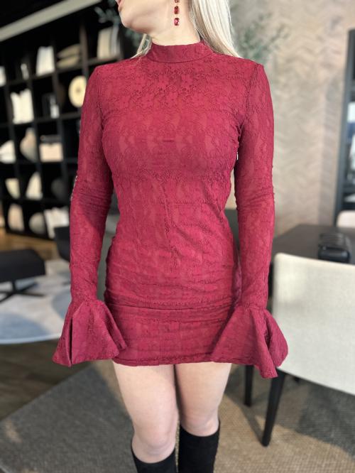 Lace Mini Dress - Ruby Wine