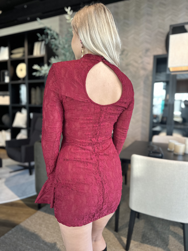Lace Mini Dress - Ruby Wine - Image 2