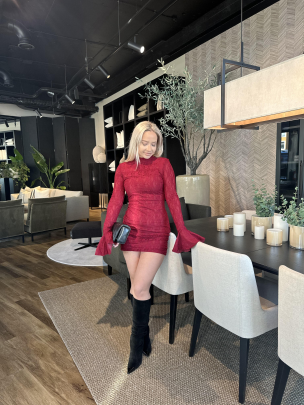 Lace Mini Dress - Ruby Wine - Image 3
