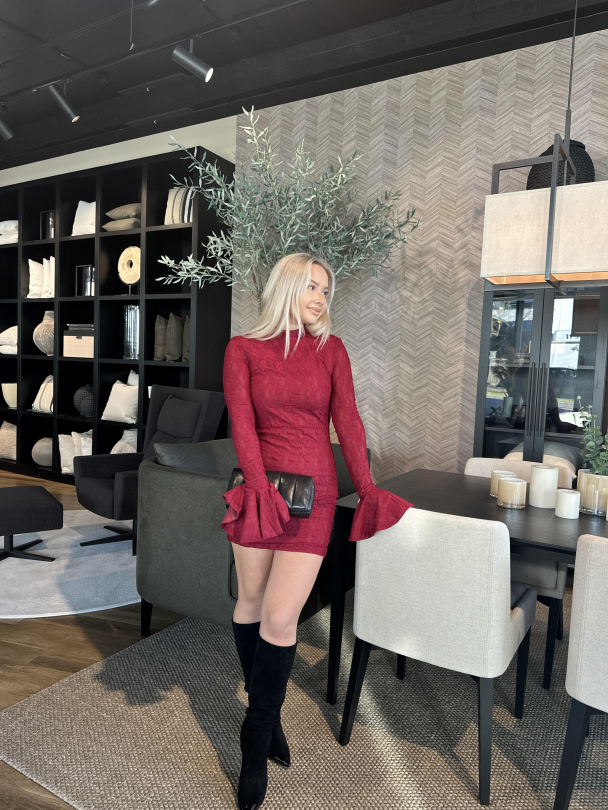 Lace Mini Dress - Ruby Wine - Image 5
