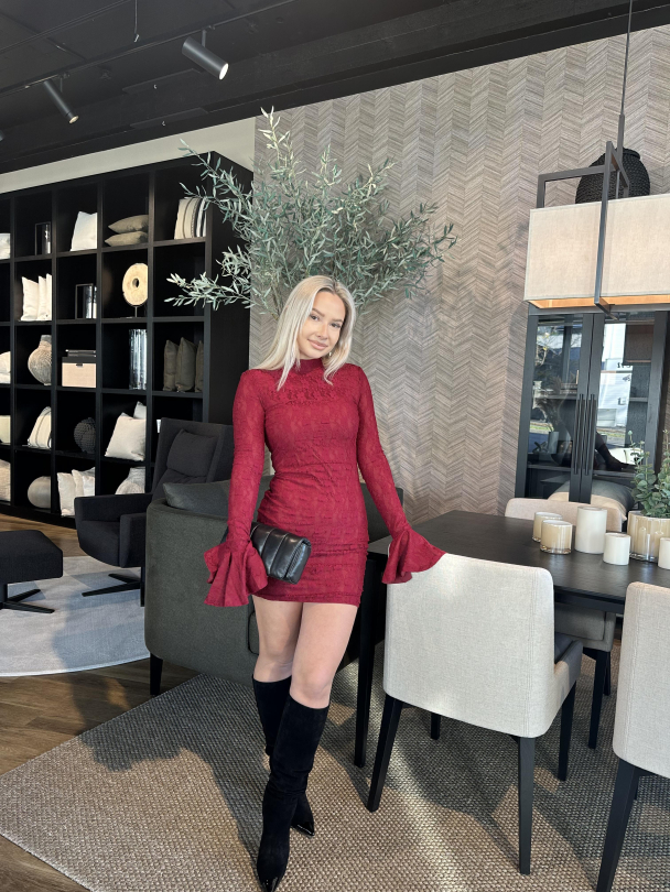 Lace Mini Dress - Ruby Wine - Image 6