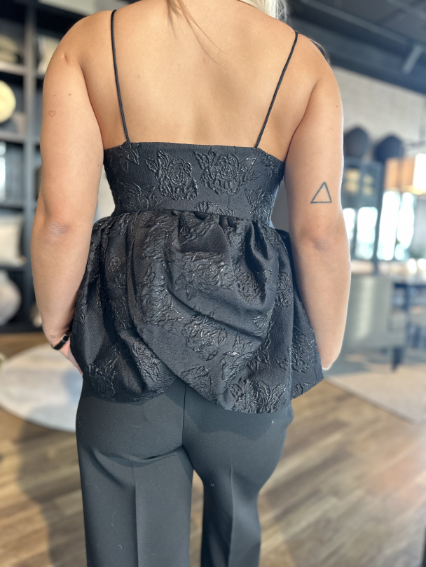 Jacquard Draped Top - Black - Image 2
