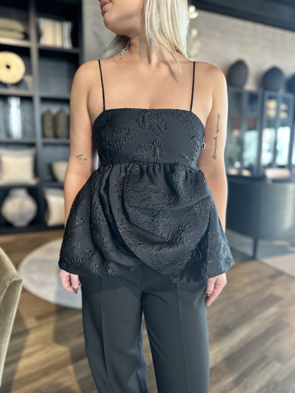 Jacquard Draped Top - Black - Image 1