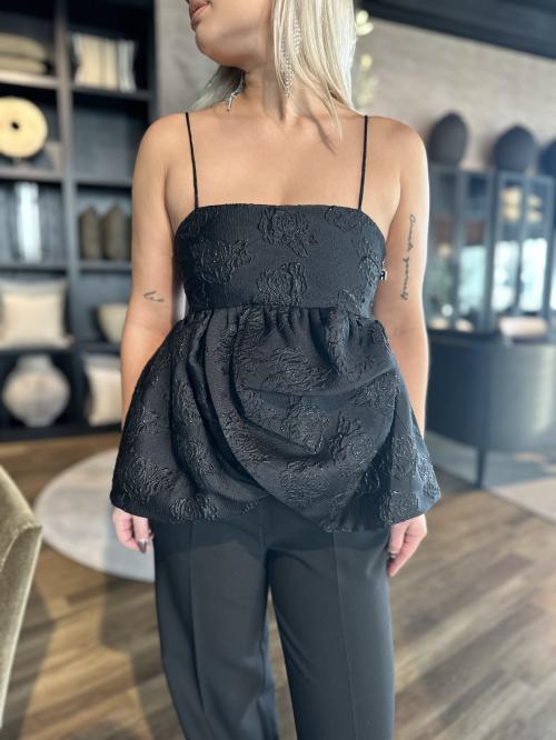 Jacquard Draped Top - Black