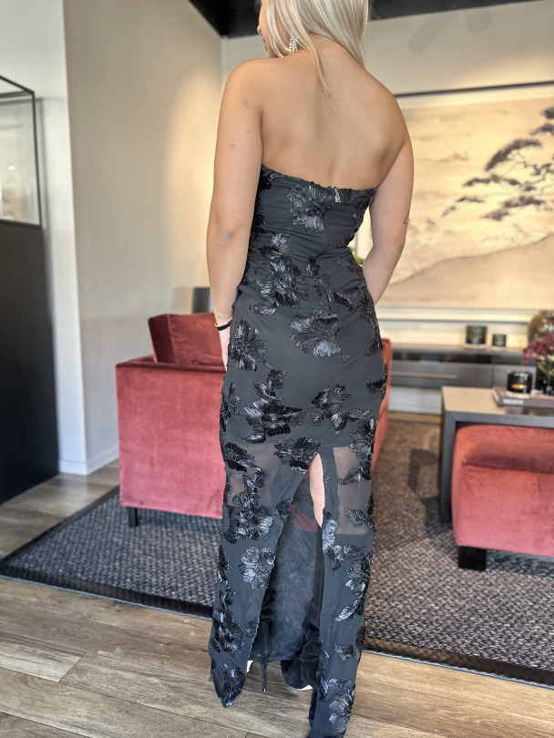 Flower Mesh Tube Dress - Black - Image 2