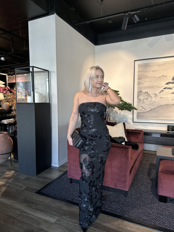 Flower Mesh Tube Dress - Black - Image 3