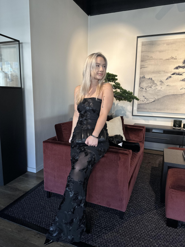 Flower Mesh Tube Dress - Black - Image 5