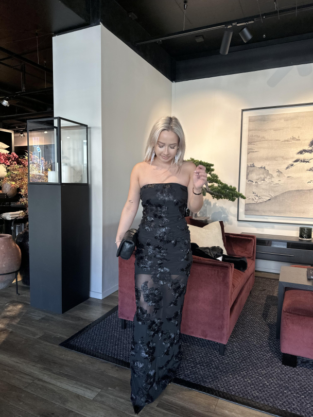 Flower Mesh Tube Dress - Black - Image 6