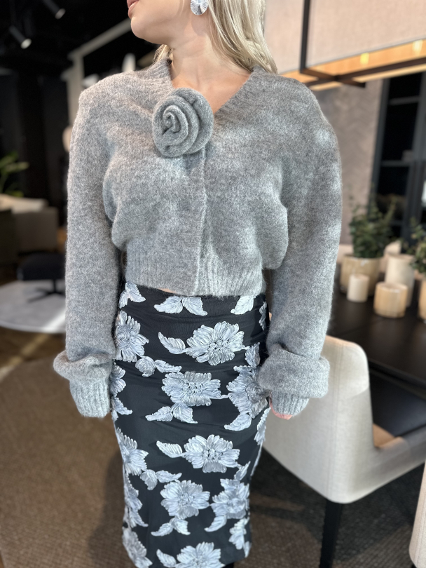 Knit Cropped Cardigan - Grey Melange - Image 1