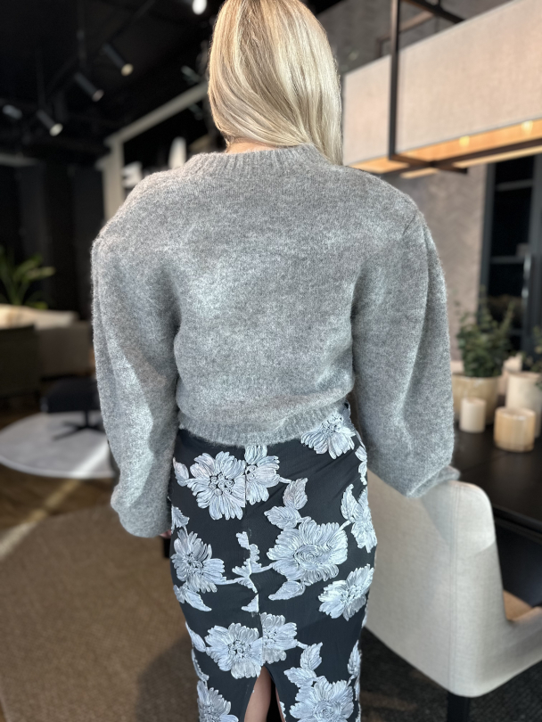 Knit Cropped Cardigan - Grey Melange - Image 2