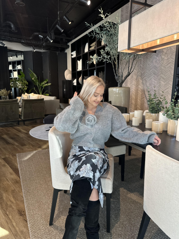 Knit Cropped Cardigan - Grey Melange - Image 3