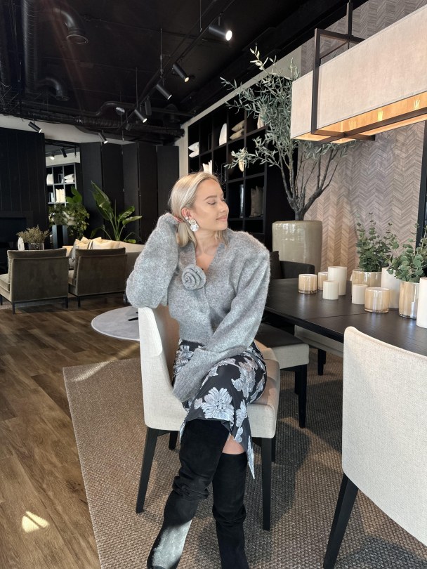 Knit Cropped Cardigan - Grey Melange - Image 5