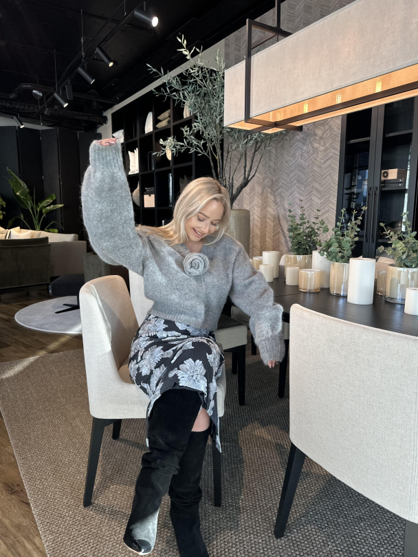 Knit Cropped Cardigan - Grey Melange - Image 6