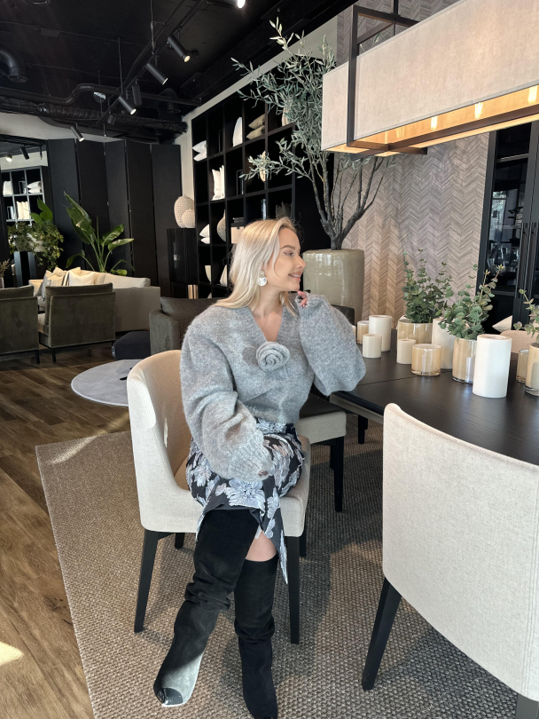 Knit Cropped Cardigan - Grey Melange - Image 7