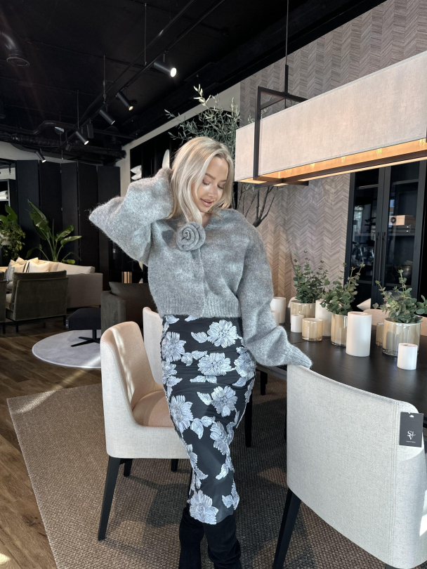 Knit Cropped Cardigan - Grey Melange - Image 8