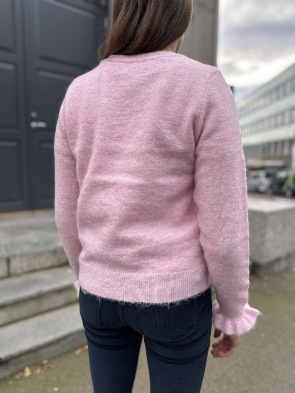 Lulu Knit Frill Cuff O-Neck - Bleached Mauve  - Image 2