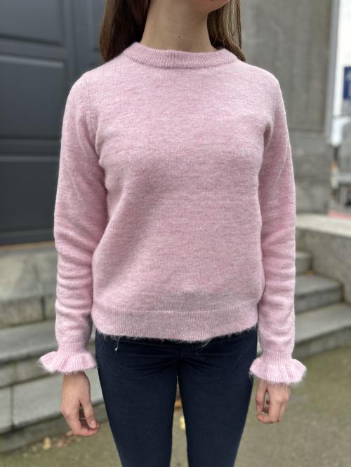 Lulu Knit Frill Cuff O-Neck - Bleached Mauve 
