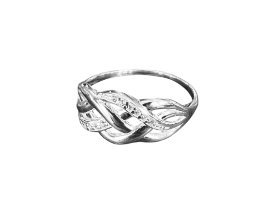 Flettet ring i sølv med zirkonia