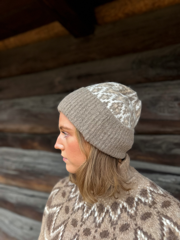 Cervinia Knitted Beanie - Fair Isle Hazelnut  - Image 1
