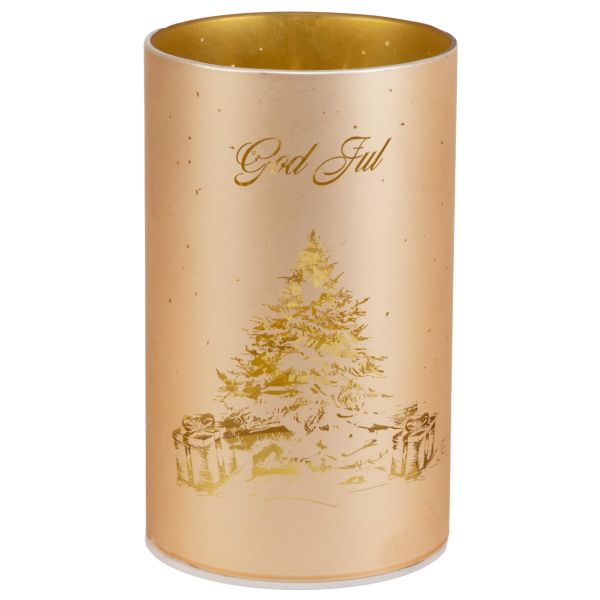 Lyslykt LED God Jul Juletre Beige 9x15cm