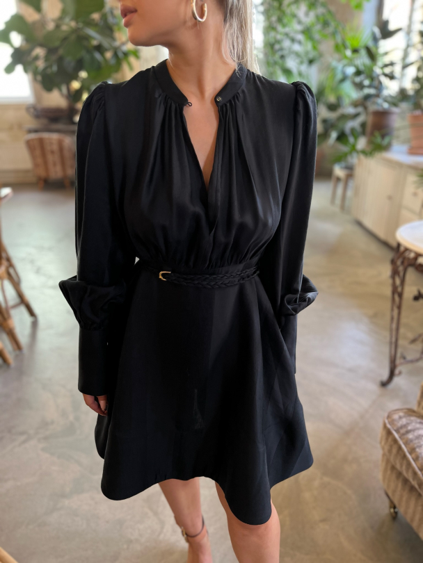 Striped Belt Dress - Black - Image 1