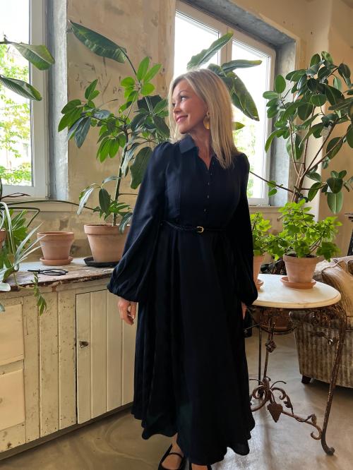 Striped Collared Midi Dress - Navy