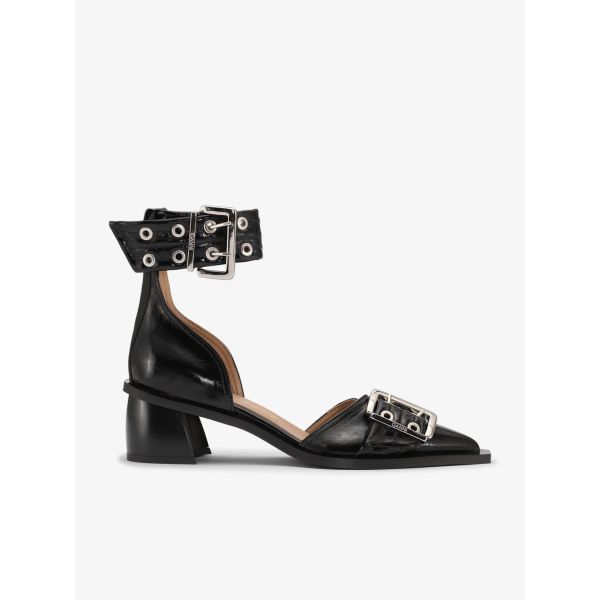 Feminine Buckle Open Cut Pump Naplack