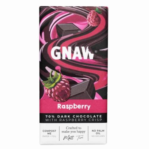 GNAW Raspberry Dark Chocolate Bar 70% 