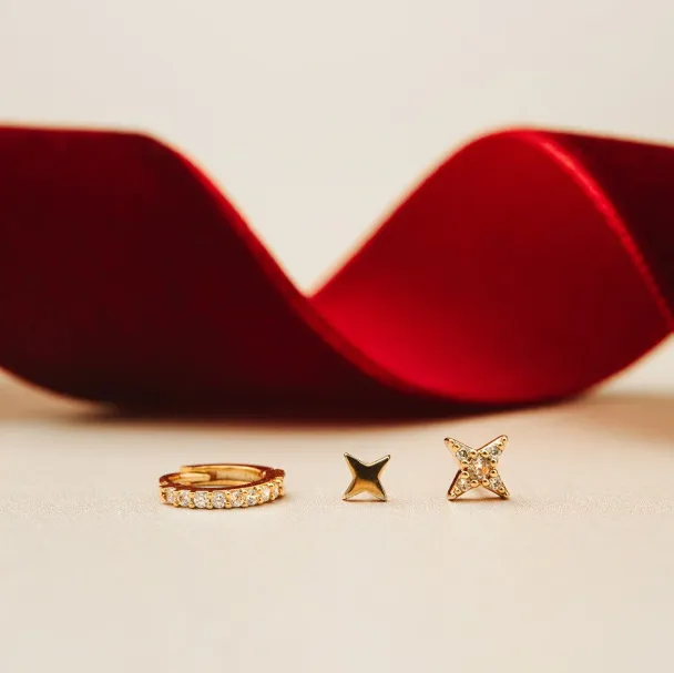 ORELIA Crystal Huggie Hoop & Star Stud - Image 2