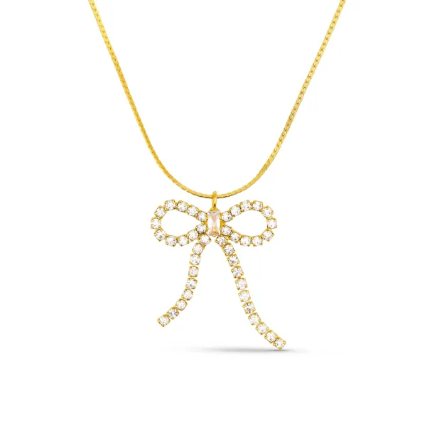 ORELIA Crystal Bow Necklace - Image 1