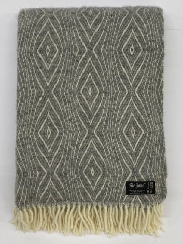 Pledd Ålesund 130x200 Grå Hvit Jaquard vevd 100% ULL - Image 3