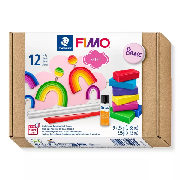  Fimo Soft Basic Set – 9×25 g fargerik Fimo-leire og verktøy