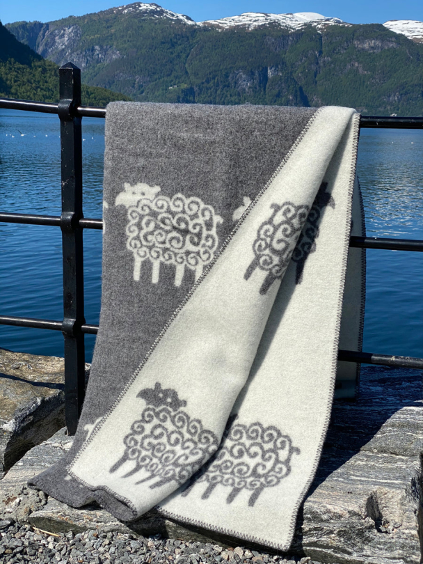 Pledd Sheep 130x200 Grå/Krem Jaquard Tweed - Image 2