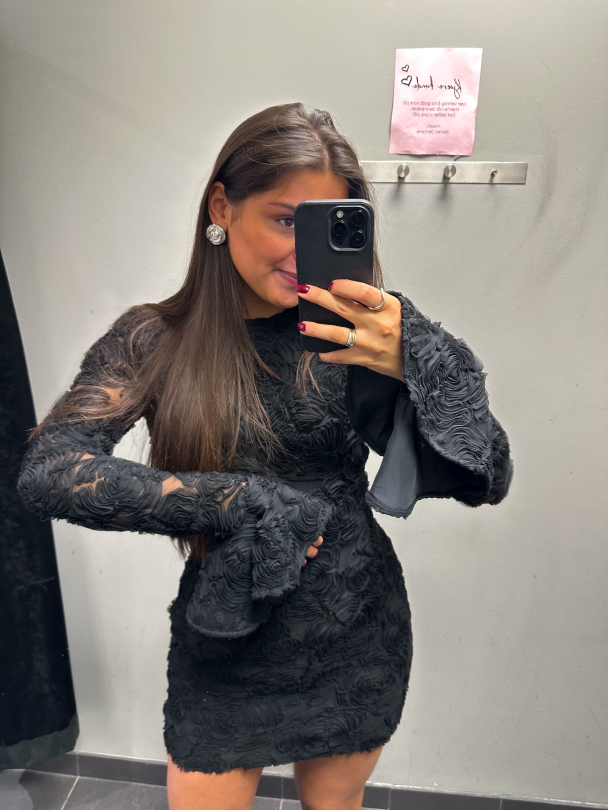 Flower Mesh Mini Dress - Black  - Image 2