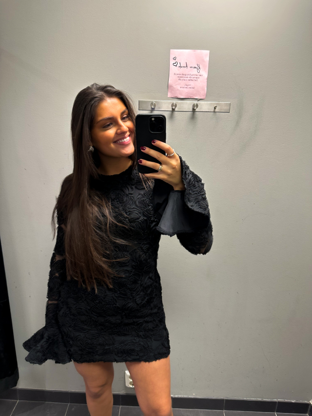 Flower Mesh Mini Dress - Black  - Image 3
