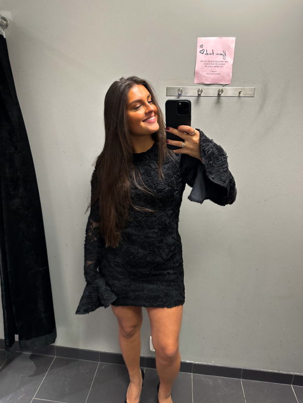 Flower Mesh Mini Dress - Black  - Image 4