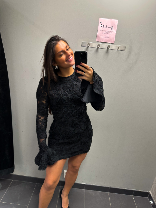 Flower Mesh Mini Dress - Black  - Image 5