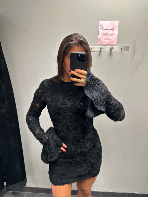 Flower Mesh Mini Dress - Black  - Image 1