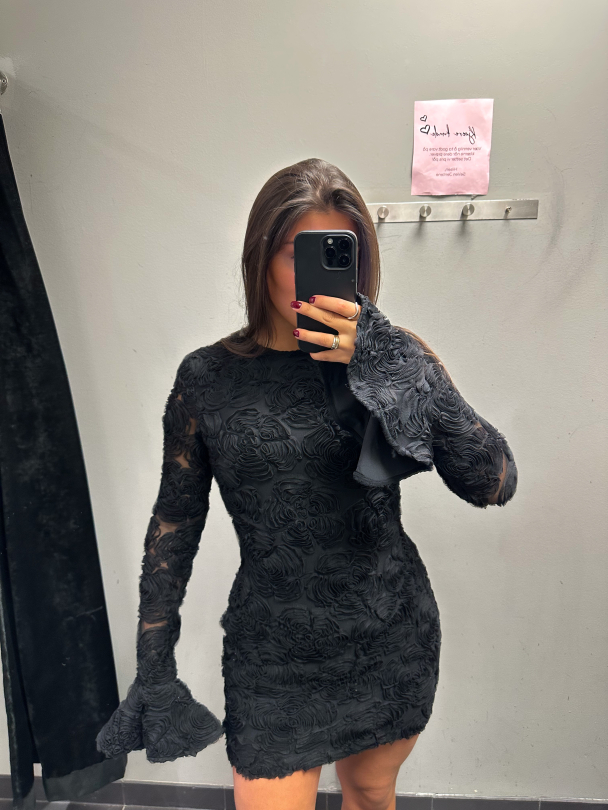 Flower Mesh Mini Dress - Black  - Image 6