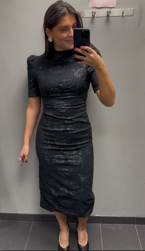 Jacquard Midi Dress - Black - Image 3