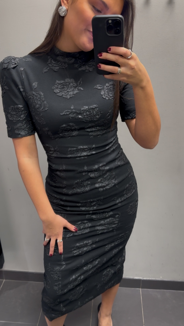 Jacquard Midi Dress - Black - Image 1