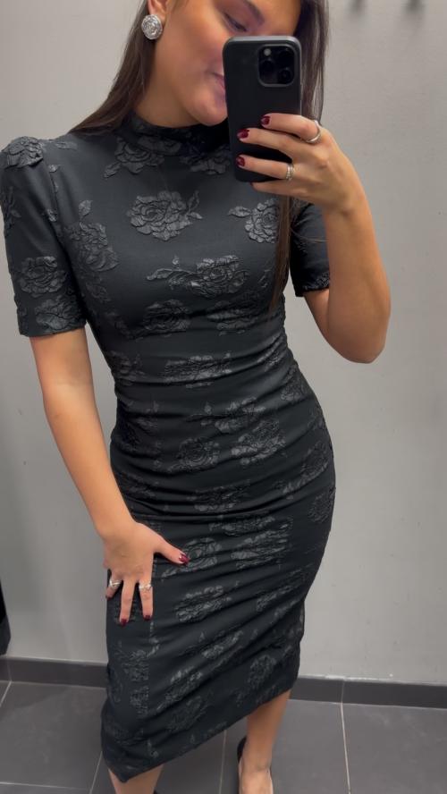 Jacquard Midi Dress - Black