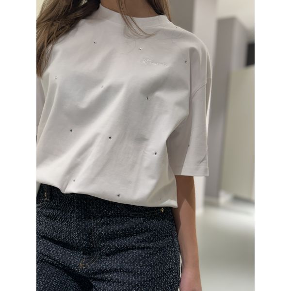 Heavy Cotton Drop Shoulder Rhinestone T-shirt