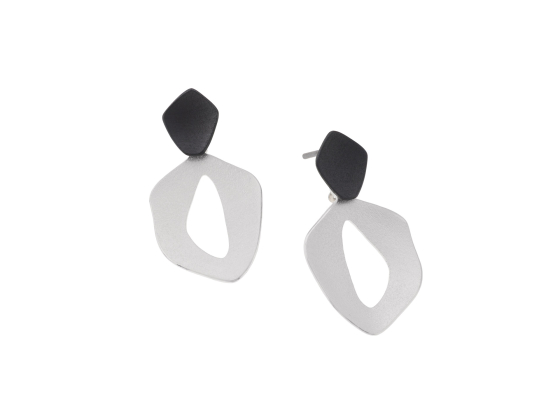 Earrings - Floral Black & Silver